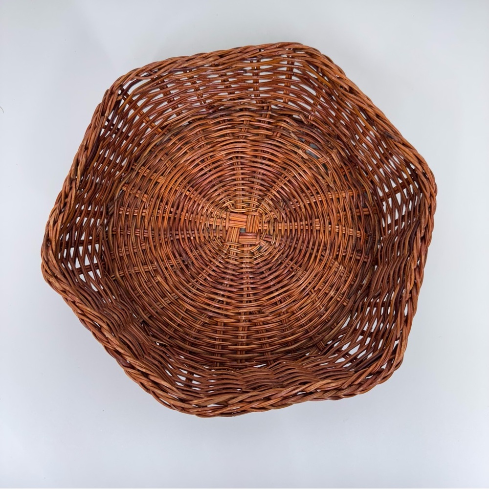 Vintage Brown Braided Edge Woven Hexagon Tray Baskets Home Decor - Picture 3 of 15